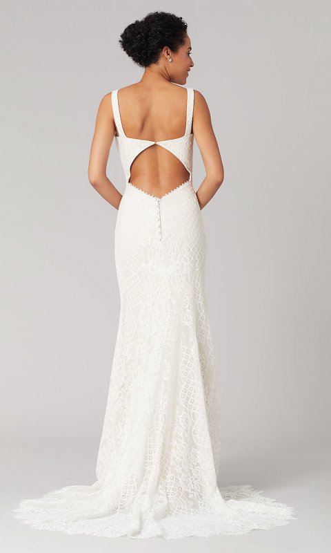 Gloria: Deep-V-Neck Long Wedding Dress KL-300108