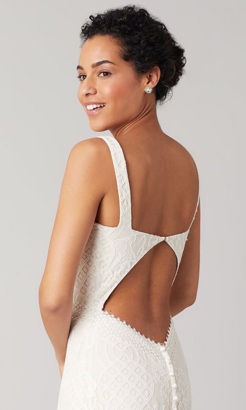 Gloria: Deep-V-Neck Long Wedding Dress KL-300108