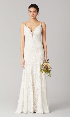 Hazel: Beaded Long Lace Wedding Dress by KL-300113