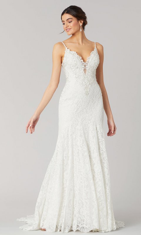 Hazel: Beaded Long Lace Wedding Dress by KL-300113