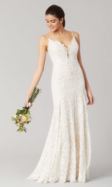 Hazel: Beaded Long Lace Wedding Dress by KL-300113