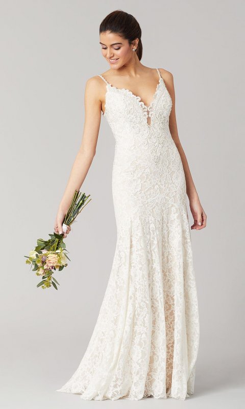 Hazel: Beaded Long Lace Wedding Dress by KL-300113