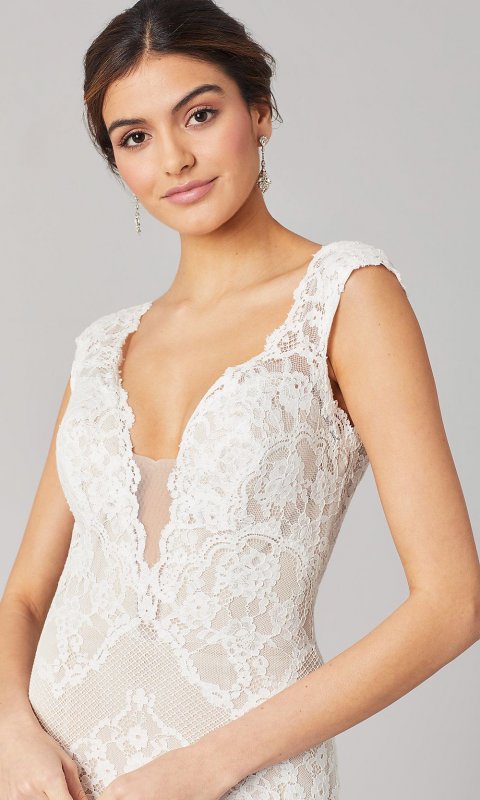 Paula: Long Cap-Sleeve Wedding Dress by KL-300123