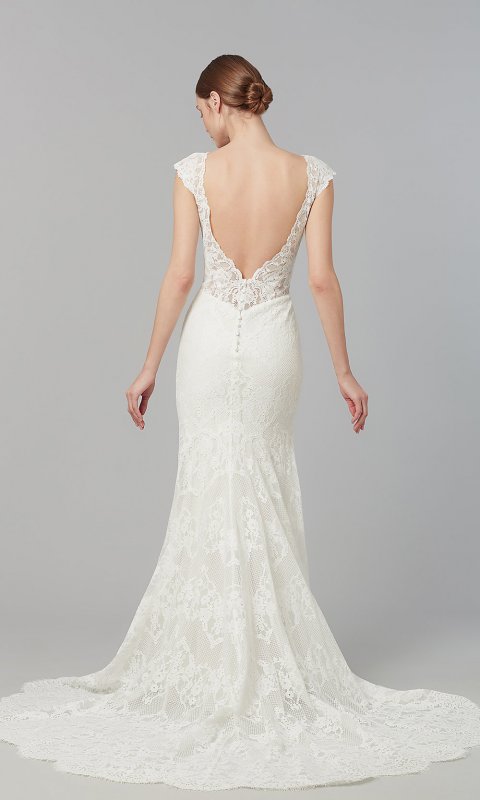 Paula: Long Cap-Sleeve Wedding Dress by KL-300123