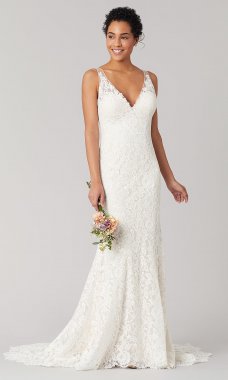 Tina: Open-Back Lace V-Neck Wedding Dress by KL-300124