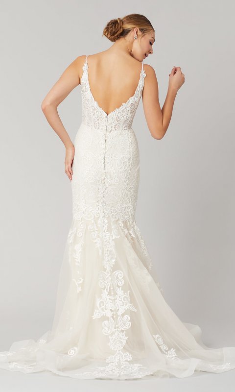 Donna: V-Neck Lace Long Wedding Dress by KL-300136