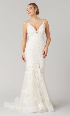 Donna: V-Neck Lace Long Wedding Dress by KL-300136