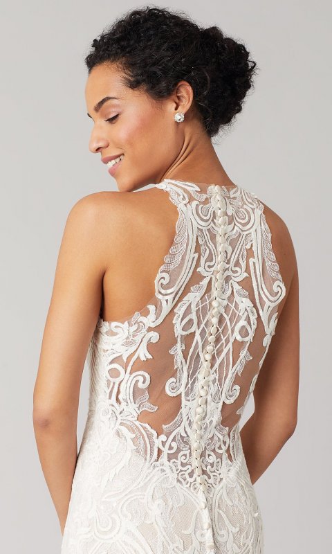 Irene: Lace High-Neck Wedding Dress by KL-300137