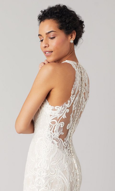 Irene: Lace High-Neck Wedding Dress by KL-300137