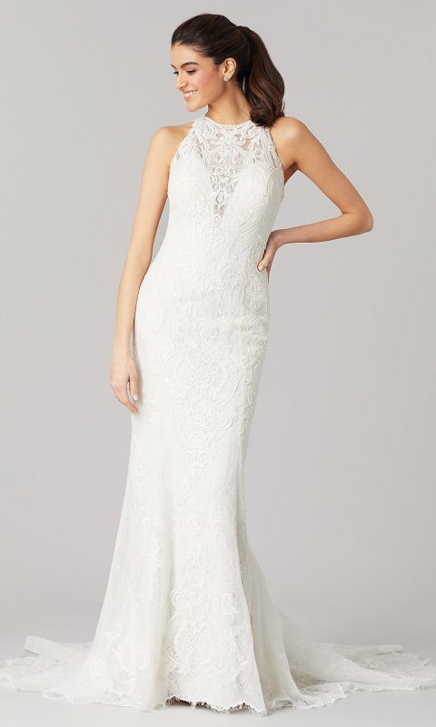 Irene: Lace High-Neck Wedding Dress by KL-300137