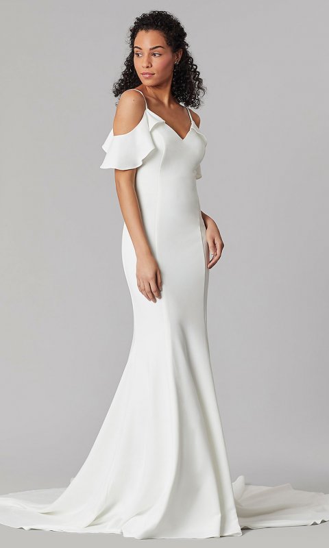 Angela: Cold-Shoulder Long Wedding Dress by KL-300143