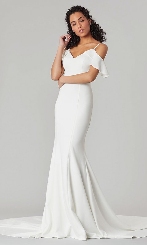 Angela: Cold-Shoulder Long Wedding Dress by KL-300143
