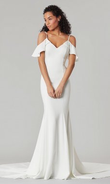 Angela: Cold-Shoulder Long Wedding Dress by KL-300143