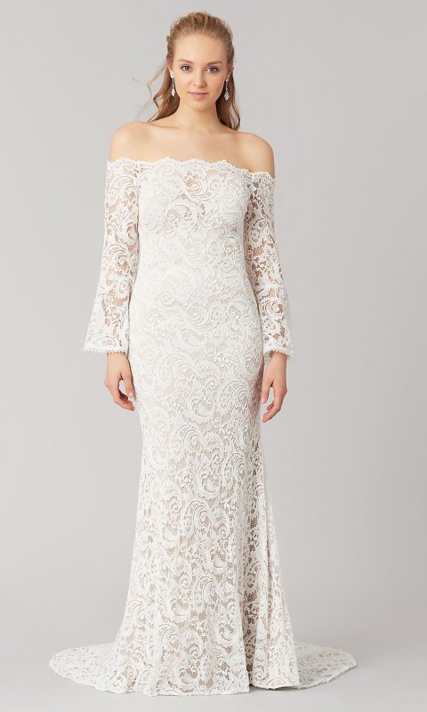 Trinity: Long Bell-Sleeve Wedding Dress by KL-300148