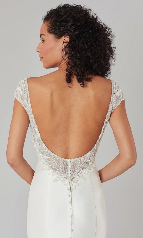 Joan: Cap-Sleeve Long Wedding Dress by KL-300158