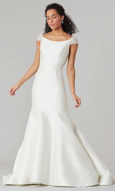 Joan: Cap-Sleeve Long Wedding Dress by KL-300158