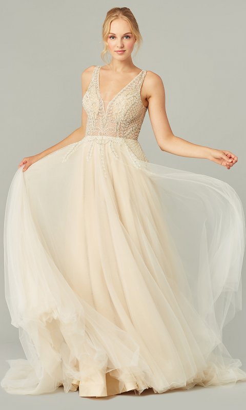 Zara: V-Neck Long Bridal Gown KL-300163I