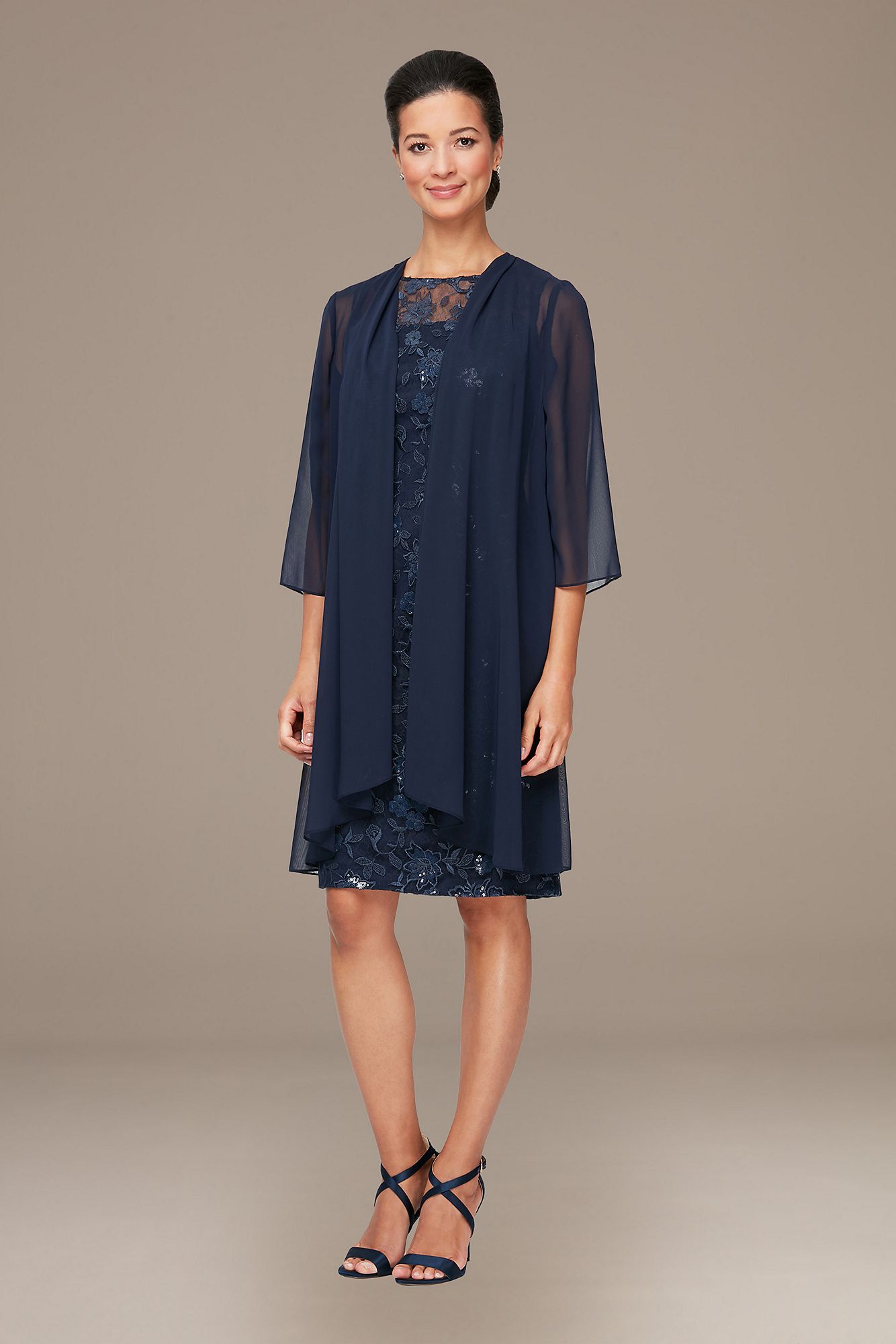 Embroidered Sheath Dress with Long Chiffon Jacket Alex Evenings