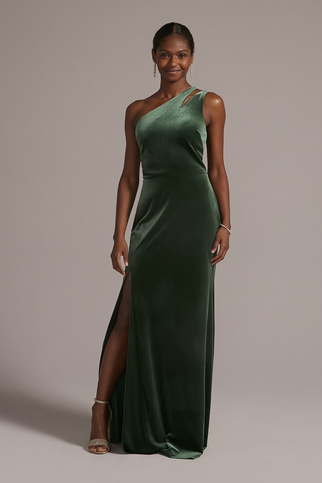 Cutout One-Shoulder Velvet Gown with Skirt Slit WBM2798V1 [WBM2798V1 ...
