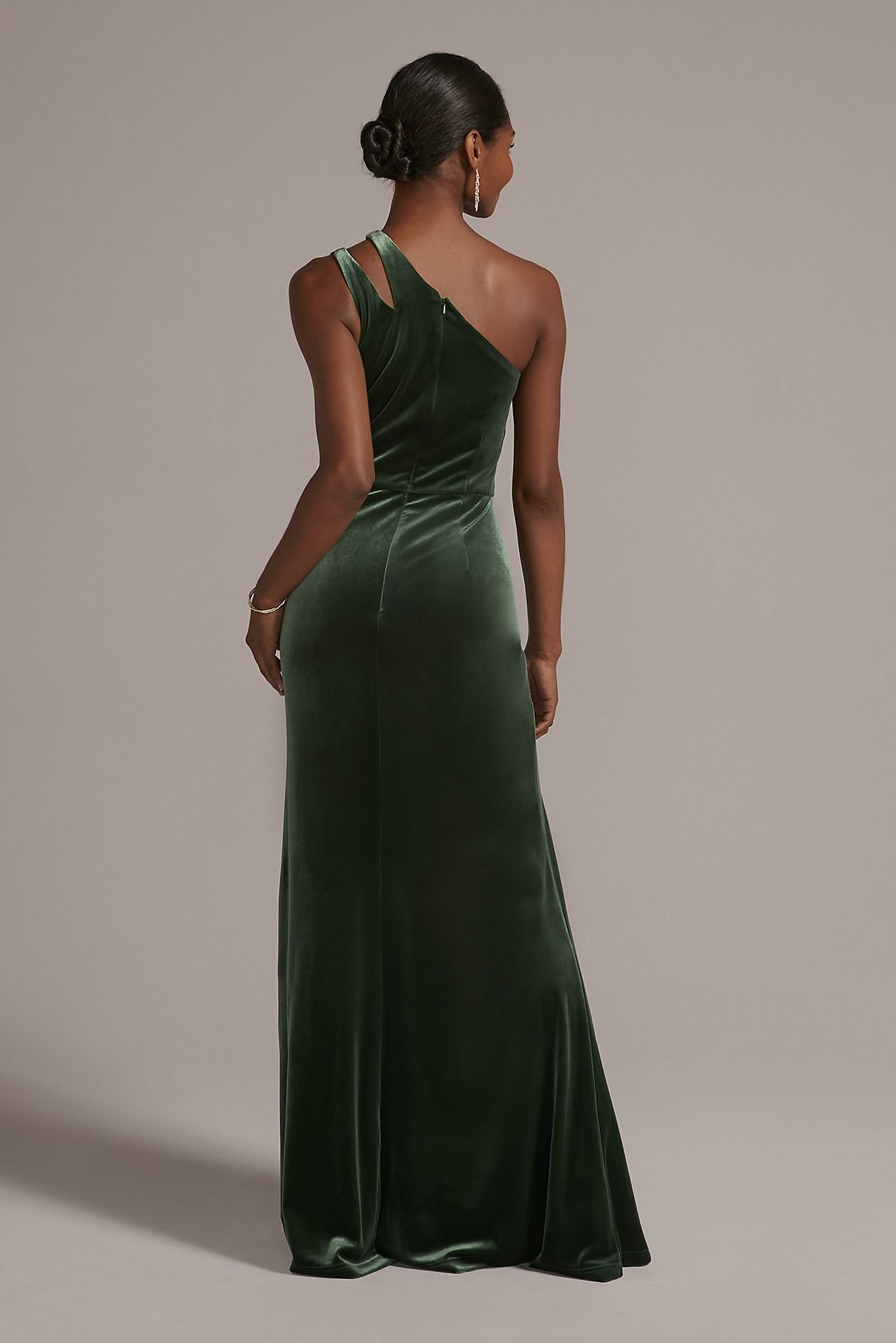 Cutout One-Shoulder Velvet Gown with Skirt Slit WBM2798V1 [WBM2798V1 ...