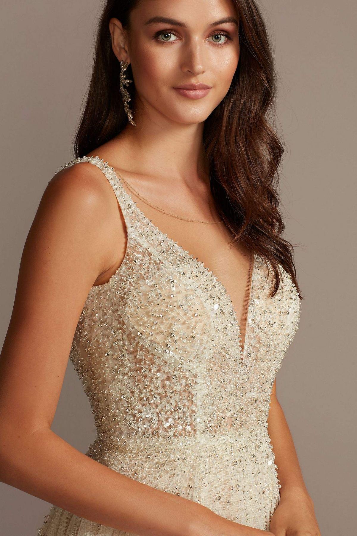 Beaded Bodice Plunging-V Illusion Wedding Dress SWG837 [SWG837] - $379.90